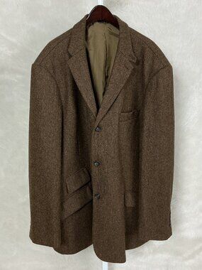 J. Peterman Brown Tweed Moon British Wool 3 Button Sport Coat NWOT 56